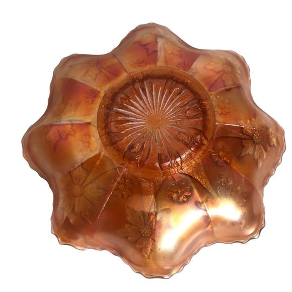 Vintage Fenton marigold flowers 1920’s carnival glass bowl 9 inches - Picture 3 of 3